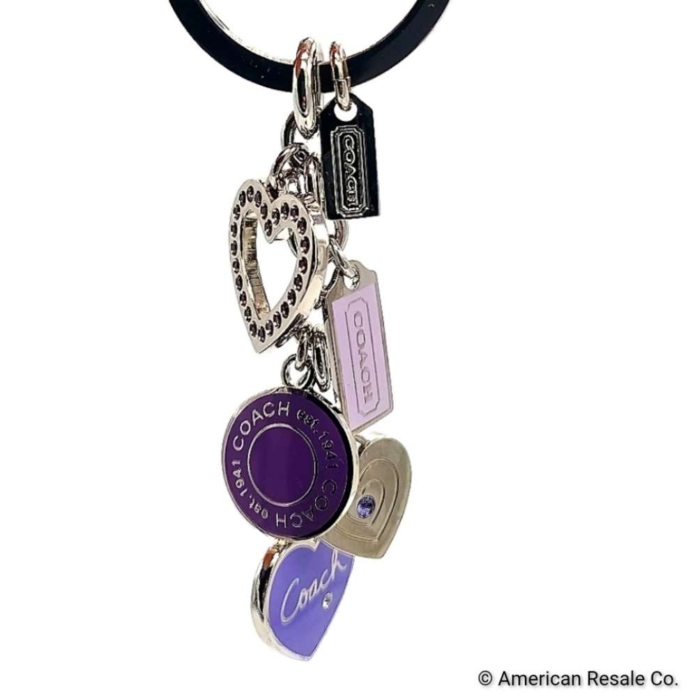 COACH Vintage Triple Heart Crystals Key Fob Keychain Purse Charm
